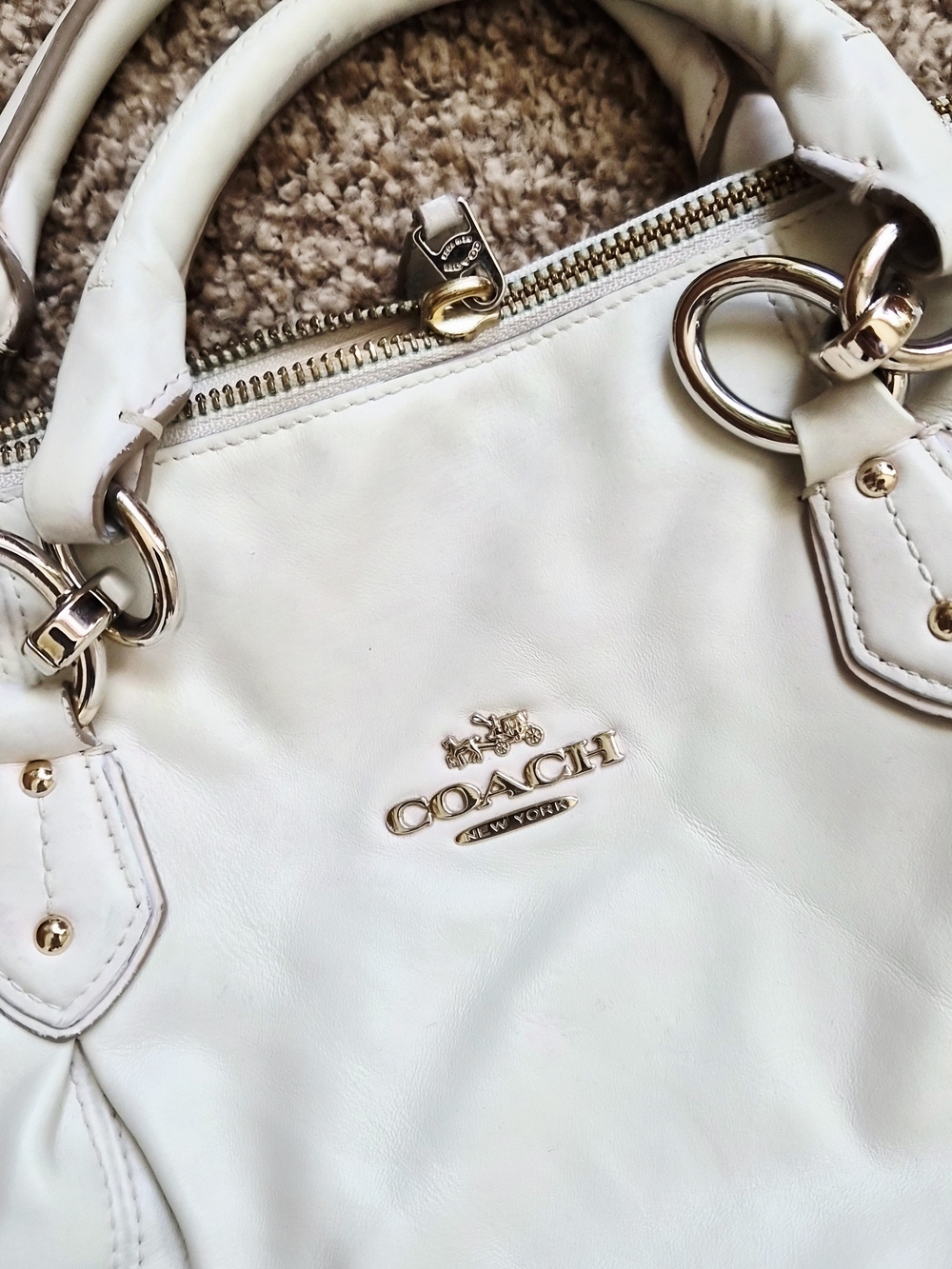 Coach White Leather Satchel with Gold Hardware